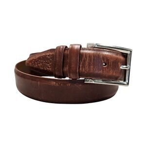 Allen Edmonds Brown‎ Leather Belt 90/36 Calfskin Made In USA With Silver Buckle